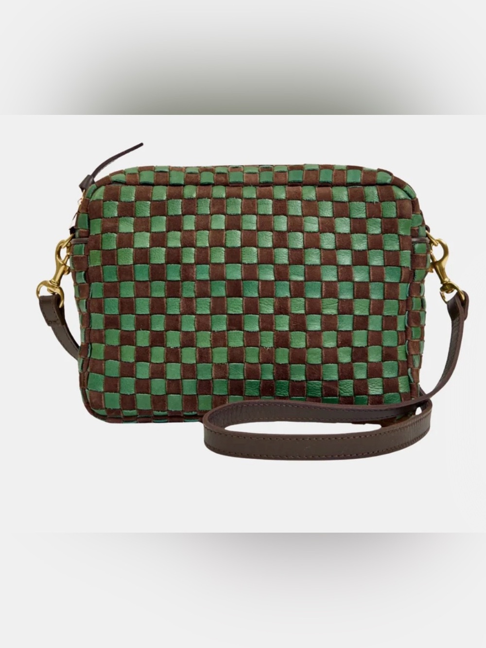 NWT - Clare V midi - Woven Crossbody Bag in Green & Brown